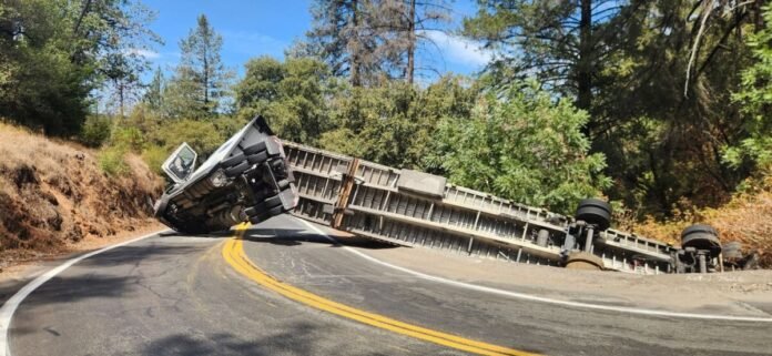 California highway closure: Overturned semi-truck paralyzes major artery for hours