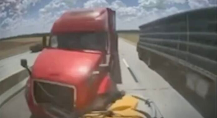 Oklahoma trooper near miss: Big rig slams into attenuator truck